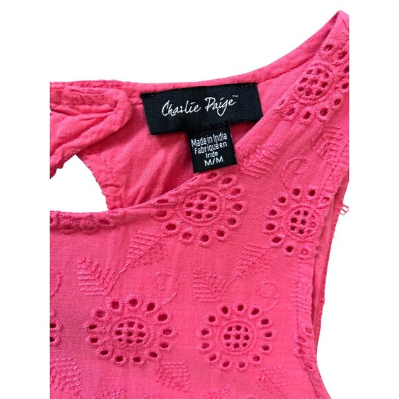Charlie Paige Pink Sleeveless Eyelet Shift Dress M - Picture 9 of 12